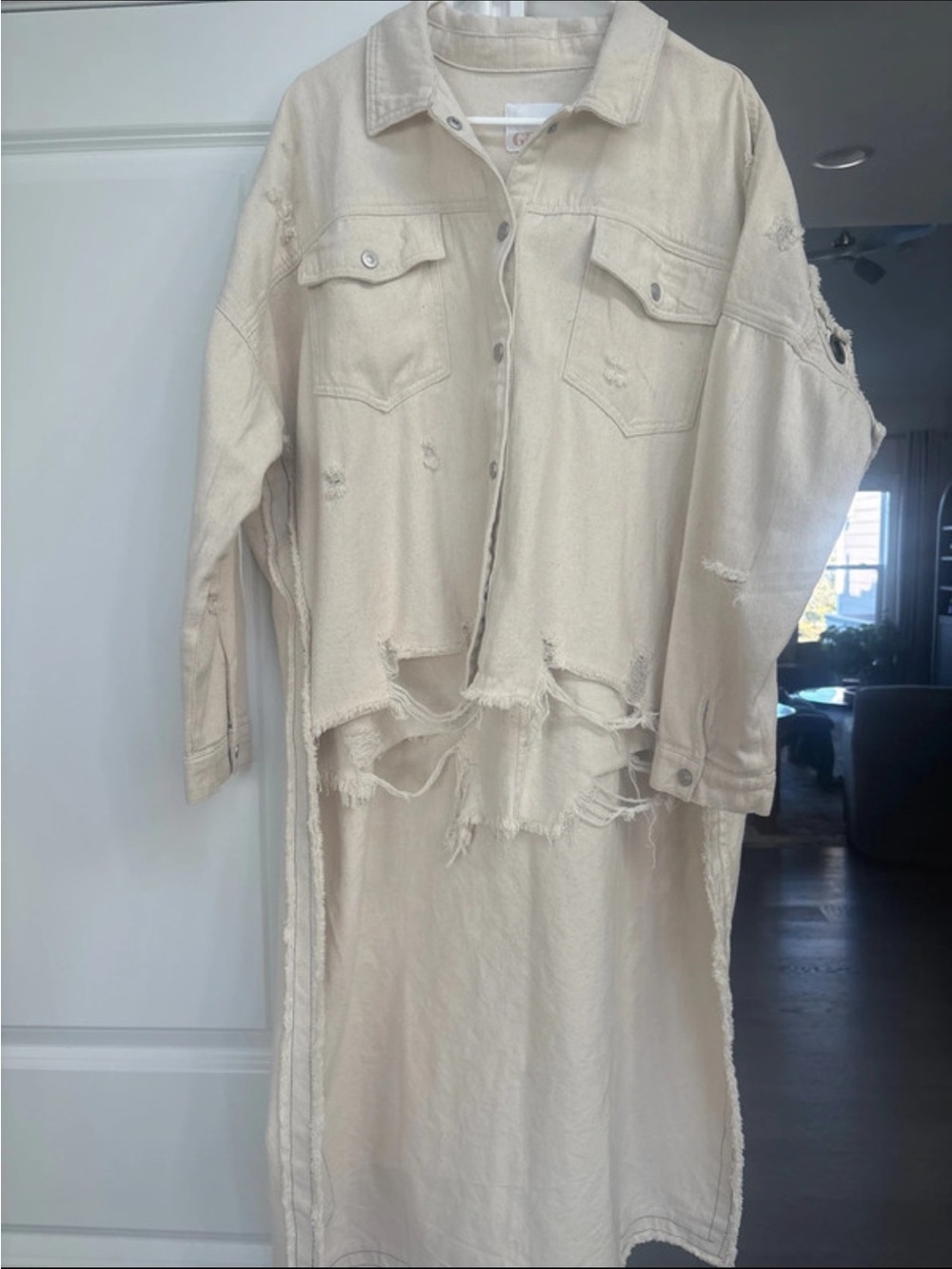 Distressed Cream Button Shacket XL see Quote on back